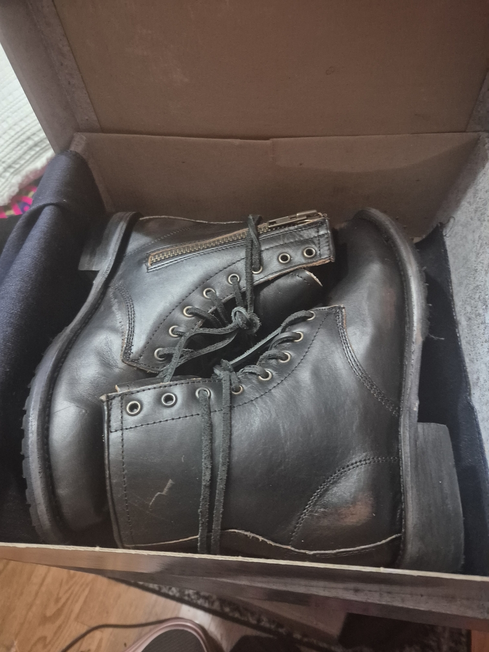 Freebird by Steven Black Leather Lace-Up Combat Boots with Zipper